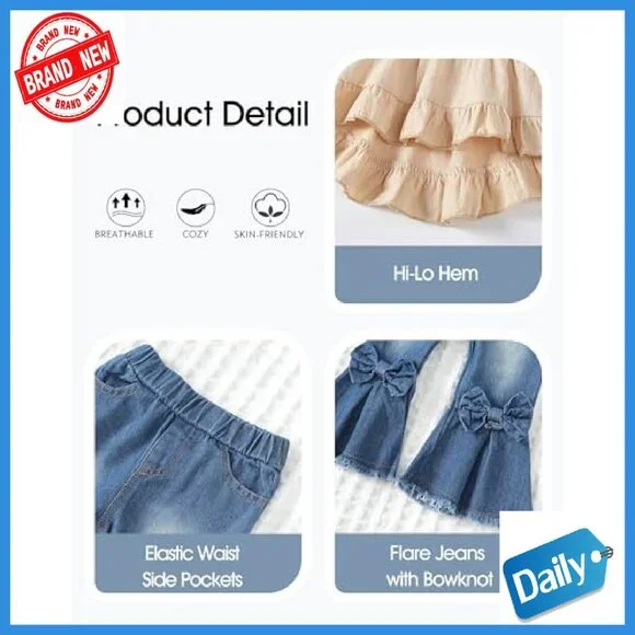 Toddler Girls Denim Outfit 2-Piece Set Long Sleeve Top Flare Jeans